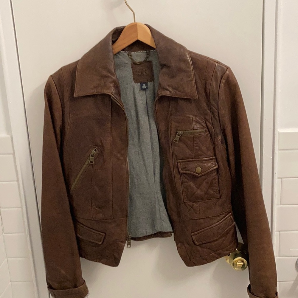 Brown leather cropped jacket